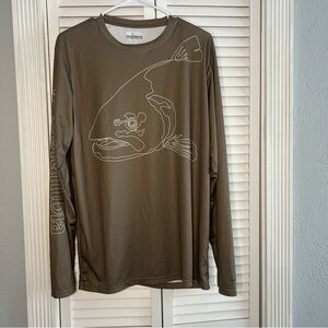 Columbia Sportswear PFG Long Sleeve Shirt Fish Print Size M Olive Green Fishing